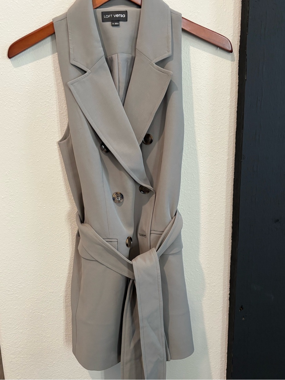 Sleeveless Double-Breasted Taupe Trench Vest
